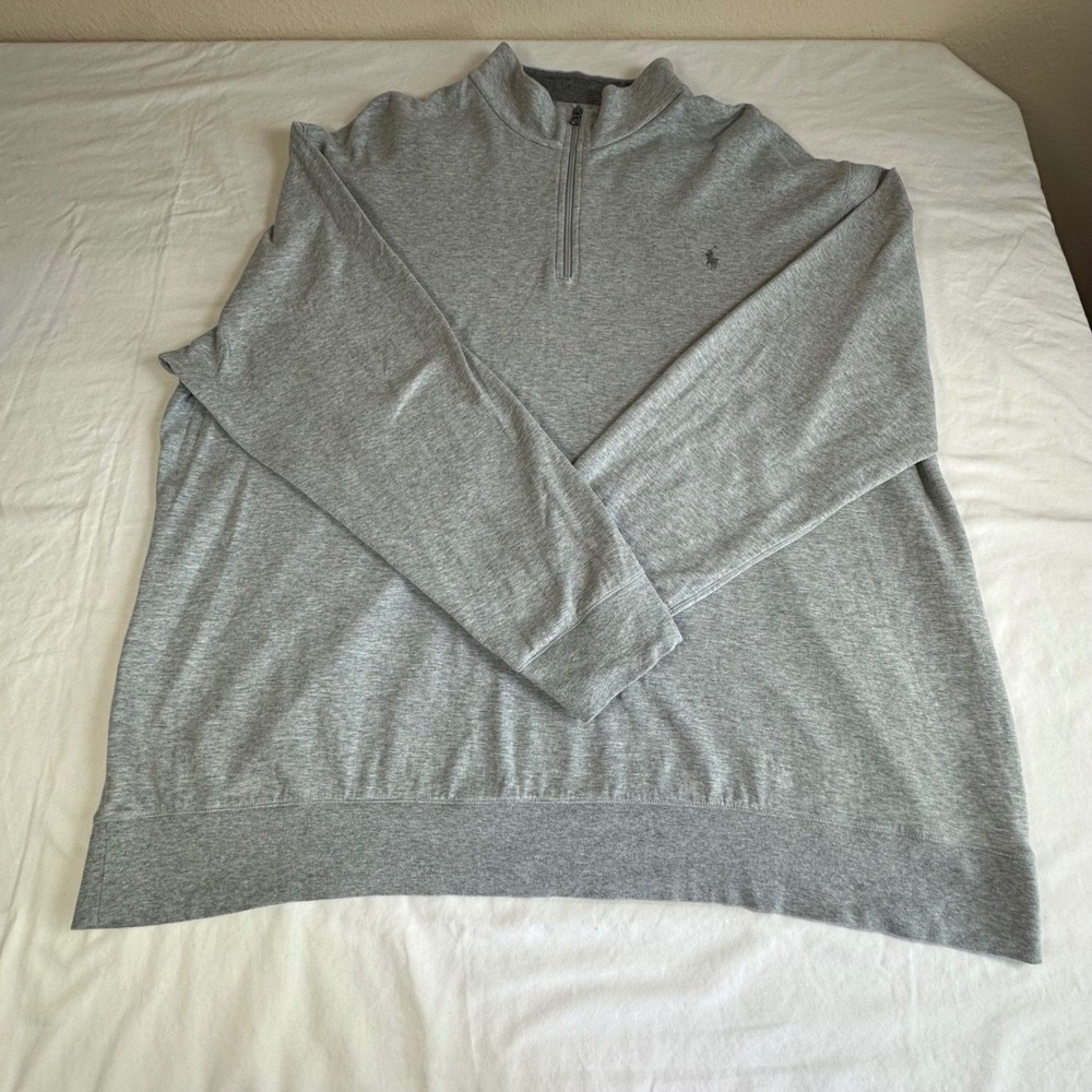 Polo Ralph Lauren 1/4 Zip Sweater Pullover Light Gray Gray Pony Cotton Blend 3XB